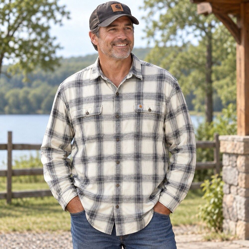 Carhartt Shacket Mens 3XL White Gray Original Fit Rugged Plaid Flannel Workwear